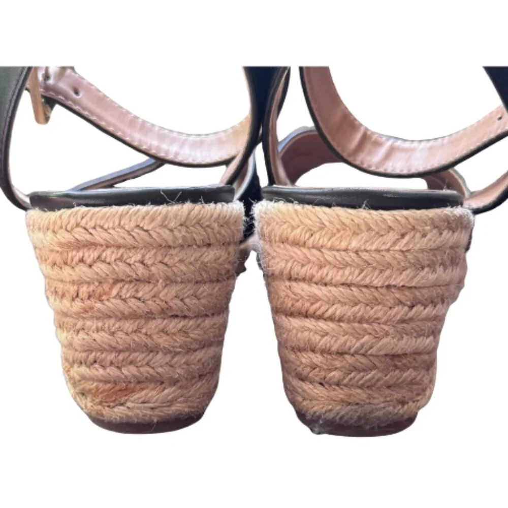 G.H. Bass & Co Black Espadrille Wedge Sandals Ankle Strap Buckle Size 8.5